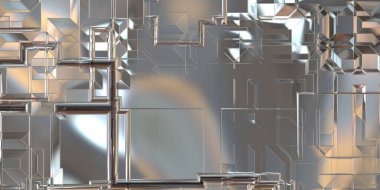 Parlak saten kaplama yüzey teknolojisi 3 boyutlu desen. Lüks yansımalı metal panel dokusu. Arkaplan, duvar kağıdı, uzay gemisi gövdesi için cilalanmış geometrik metal yansıtıcı fütüristik malzeme.