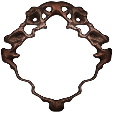 Üç boyutlu metalik illüstrasyon. Beyaz arka planda izole edilmiş fantezi çerçevesi. Davetiyeler, posterler, menü, hatıra defteri ve sunum için mükemmel. Metnin için şablon.