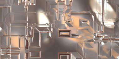 Parlak saten kaplama yüzey teknolojisi 3 boyutlu desen. Lüks yansımalı metal panel dokusu. Arkaplan, duvar kağıdı, uzay gemisi gövdesi için cilalanmış geometrik metal yansıtıcı fütüristik malzeme.