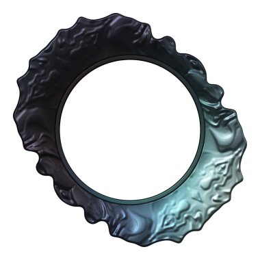 Üç boyutlu metalik illüstrasyon. Beyaz arka planda izole edilmiş fantezi çerçevesi. Davetiyeler, posterler, menü, hatıra defteri ve sunum için mükemmel. Metnin için şablon.