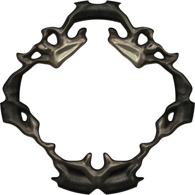 Üç boyutlu metalik illüstrasyon. Beyaz arka planda izole edilmiş fantezi çerçevesi. Davetiyeler, posterler, menü, hatıra defteri ve sunum için mükemmel. Metnin için şablon.