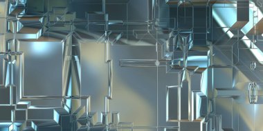 Parlak saten kaplama yüzey teknolojisi 3 boyutlu desen. Lüks yansımalı metal panel dokusu. Arkaplan, duvar kağıdı, uzay gemisi gövdesi için cilalanmış geometrik metal yansıtıcı fütüristik malzeme.