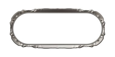 Üç boyutlu metalik illüstrasyon. Beyaz arka planda izole edilmiş fantezi çerçevesi. Davetiyeler, posterler, menü, hatıra defteri ve sunum için mükemmel. Metnin için şablon.