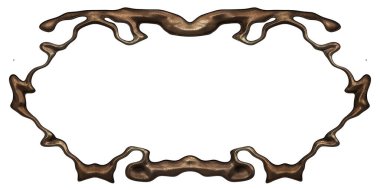 Üç boyutlu metalik illüstrasyon. Beyaz arka planda izole edilmiş fantezi çerçevesi. Davetiyeler, posterler, menü, hatıra defteri ve sunum için mükemmel. Metnin için şablon.