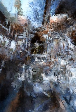 Tuval üzerinde etkileyici fırçalanmış resim. Soyut doku. 2D çizim. Geniş fırça darbeleri. Modern dijital sanat. Çağdaş fırça. Modern ifade. Popüler biçim boyanmış resim.