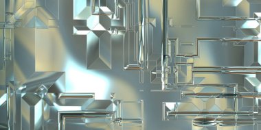 Parlak saten kaplama yüzey teknolojisi 3 boyutlu desen. Lüks yansımalı metal panel dokusu. Arkaplan, duvar kağıdı, uzay gemisi gövdesi için cilalanmış geometrik metal yansıtıcı fütüristik malzeme.