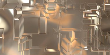 Parlak saten kaplama yüzey teknolojisi 3 boyutlu desen. Lüks yansımalı metal panel dokusu. Arkaplan, duvar kağıdı, uzay gemisi gövdesi için cilalanmış geometrik metal yansıtıcı fütüristik malzeme.