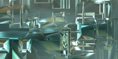 Parlak saten kaplama yüzey teknolojisi 3 boyutlu desen. Lüks yansımalı metal panel dokusu. Arkaplan, duvar kağıdı, uzay gemisi gövdesi için cilalanmış geometrik metal yansıtıcı fütüristik malzeme.