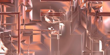 Parlak saten kaplama yüzey teknolojisi 3 boyutlu desen. Lüks yansımalı metal panel dokusu. Arkaplan, duvar kağıdı, uzay gemisi gövdesi için cilalanmış geometrik metal yansıtıcı fütüristik malzeme.