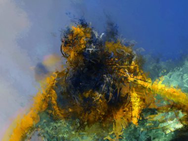 Tuval üzerinde etkileyici fırçalanmış resim. Soyut doku. 2D çizim. Geniş fırça darbeleri. Modern dijital sanat. Çağdaş fırça. Modern ifade. Popüler biçim boyanmış resim.