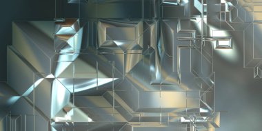 Parlak saten kaplama yüzey teknolojisi 3 boyutlu desen. Lüks yansımalı metal panel dokusu. Arkaplan, duvar kağıdı, uzay gemisi gövdesi için cilalanmış geometrik metal yansıtıcı fütüristik malzeme.