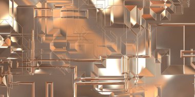 Parlak saten kaplama yüzey teknolojisi 3 boyutlu desen. Lüks yansımalı metal panel dokusu. Arkaplan, duvar kağıdı, uzay gemisi gövdesi için cilalanmış geometrik metal yansıtıcı fütüristik malzeme.