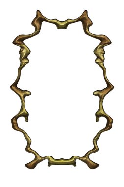 Üç boyutlu metalik illüstrasyon. Beyaz arka planda izole edilmiş fantezi çerçevesi. Davetiyeler, posterler, menü, hatıra defteri ve sunum için mükemmel. Metnin için şablon.
