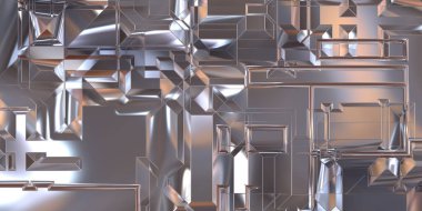 Parlak saten kaplama yüzey teknolojisi 3 boyutlu desen. Lüks yansımalı metal panel dokusu. Arkaplan, duvar kağıdı, uzay gemisi gövdesi için cilalanmış geometrik metal yansıtıcı fütüristik malzeme.