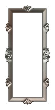 Üç boyutlu metalik illüstrasyon. Beyaz arka planda izole edilmiş fantezi çerçevesi. Davetiyeler, posterler, menü, hatıra defteri ve sunum için mükemmel. Metnin için şablon.