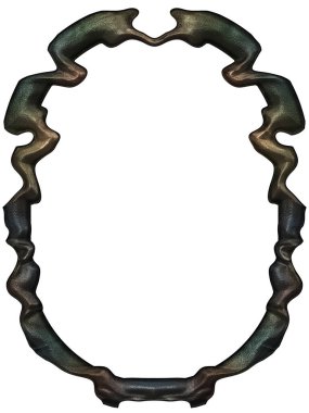 Üç boyutlu metalik illüstrasyon. Beyaz arka planda izole edilmiş fantezi çerçevesi. Davetiyeler, posterler, menü, hatıra defteri ve sunum için mükemmel. Metnin için şablon.