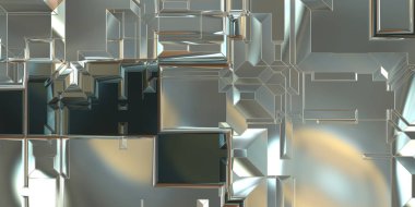 Parlak saten kaplama yüzey teknolojisi 3 boyutlu desen. Lüks yansımalı metal panel dokusu. Arkaplan, duvar kağıdı, uzay gemisi gövdesi için cilalanmış geometrik metal yansıtıcı fütüristik malzeme.