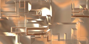 Parlak saten kaplama yüzey teknolojisi 3 boyutlu desen. Lüks yansımalı metal panel dokusu. Arkaplan, duvar kağıdı, uzay gemisi gövdesi için cilalanmış geometrik metal yansıtıcı fütüristik malzeme.