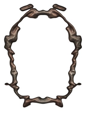 Üç boyutlu metalik illüstrasyon. Beyaz arka planda izole edilmiş fantezi çerçevesi. Davetiyeler, posterler, menü, hatıra defteri ve sunum için mükemmel. Metnin için şablon.