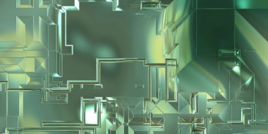 Parlak saten kaplama yüzey teknolojisi 3 boyutlu desen. Lüks yansımalı metal panel dokusu. Arkaplan, duvar kağıdı, uzay gemisi gövdesi için cilalanmış geometrik metal yansıtıcı fütüristik malzeme.