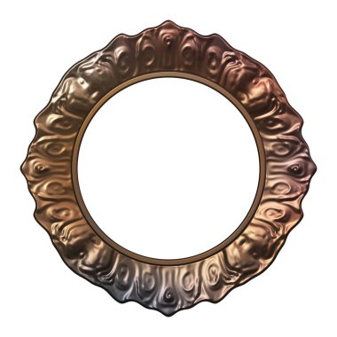 Üç boyutlu metalik illüstrasyon. Beyaz arka planda izole edilmiş fantezi çerçevesi. Davetiyeler, posterler, menü, hatıra defteri ve sunum için mükemmel. Metnin için şablon.