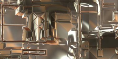 Parlak saten kaplama yüzey teknolojisi 3 boyutlu desen. Lüks yansımalı metal panel dokusu. Arkaplan, duvar kağıdı, uzay gemisi gövdesi için cilalanmış geometrik metal yansıtıcı fütüristik malzeme.