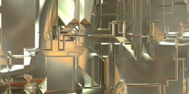 Parlak saten kaplama yüzey teknolojisi 3 boyutlu desen. Lüks yansımalı metal panel dokusu. Arkaplan, duvar kağıdı, uzay gemisi gövdesi için cilalanmış geometrik metal yansıtıcı fütüristik malzeme.