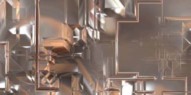 Parlak saten kaplama yüzey teknolojisi 3 boyutlu desen. Lüks yansımalı metal panel dokusu. Arkaplan, duvar kağıdı, uzay gemisi gövdesi için cilalanmış geometrik metal yansıtıcı fütüristik malzeme.