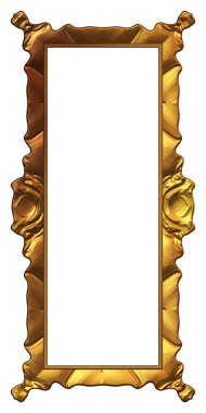 Üç boyutlu metalik illüstrasyon. Beyaz arka planda izole edilmiş fantezi çerçevesi. Davetiyeler, posterler, menü, hatıra defteri ve sunum için mükemmel. Metnin için şablon.