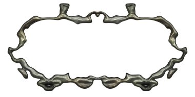 Üç boyutlu metalik illüstrasyon. Beyaz arka planda izole edilmiş fantezi çerçevesi. Davetiyeler, posterler, menü, hatıra defteri ve sunum için mükemmel. Metnin için şablon.