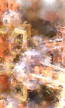 Tuval üzerinde etkileyici fırçalanmış resim. Soyut doku. 2D çizim. Geniş fırça darbeleri. Modern dijital sanat. Çağdaş fırça. Modern ifade. Popüler biçim boyanmış resim.