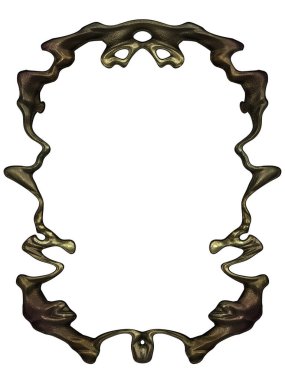 Üç boyutlu metalik illüstrasyon. Beyaz arka planda izole edilmiş fantezi çerçevesi. Davetiyeler, posterler, menü, hatıra defteri ve sunum için mükemmel. Metnin için şablon.