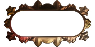 Üç boyutlu metalik illüstrasyon. Beyaz arka planda izole edilmiş fantezi çerçevesi. Davetiyeler, posterler, menü, hatıra defteri ve sunum için mükemmel. Metnin için şablon.