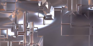 Parlak saten kaplama yüzey teknolojisi 3 boyutlu desen. Lüks yansımalı metal panel dokusu. Arkaplan, duvar kağıdı, uzay gemisi gövdesi için cilalanmış geometrik metal yansıtıcı fütüristik malzeme.