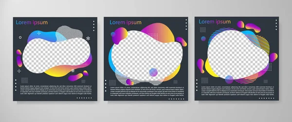 Set Șablon Modern Fundal Lichid Gradient Lichid Albastru Roz Gradare — Vector de stoc