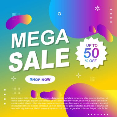 Mega Satış Destekleyici Bayrak Şablonu Tasarım Süper Satış Özel Teklif indirimi afişi, akışkan, sıvı gradyan vektörü
