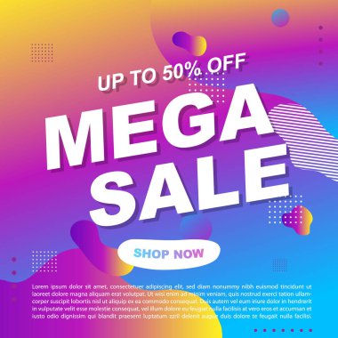 Mega Satış Destekleyici Bayrak Şablonu Tasarım Süper Satış Özel Teklif indirimi afişi, akışkan, sıvı gradyan vektörü