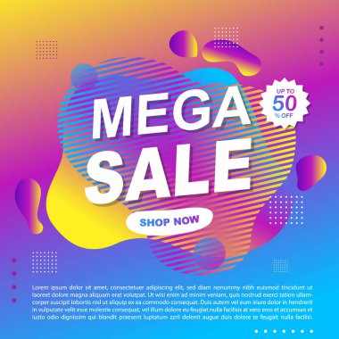 Mega Satış Destekleyici Bayrak Şablonu Tasarım Süper Satış Özel Teklif indirimi afişi, akışkan, sıvı gradyan vektörü