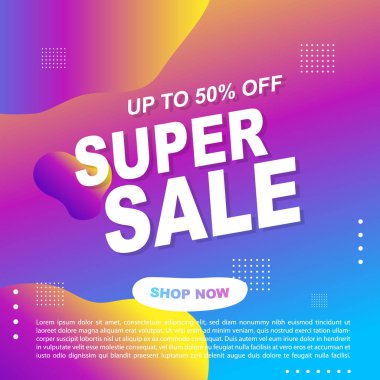 Mega Satış Destekleyici Bayrak Şablonu Tasarım Süper Satış Özel Teklif indirimi afişi, akışkan, sıvı gradyan vektörü
