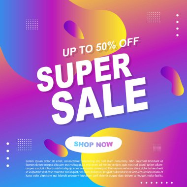 Mega Satış Destekleyici Bayrak Şablonu Tasarım Süper Satış Özel Teklif indirimi afişi, akışkan, sıvı gradyan vektörü