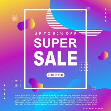 Mega Satış Destekleyici Bayrak Şablonu Tasarım Süper Satış Özel Teklif indirimi afişi, akışkan, sıvı gradyan vektörü
