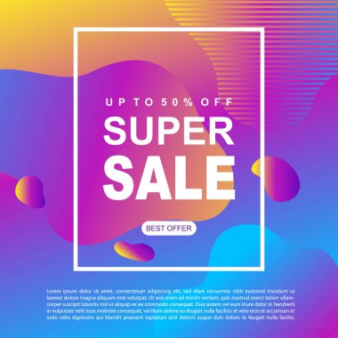 Mega Satış Destekleyici Bayrak Şablonu Tasarım Süper Satış Özel Teklif indirimi afişi, akışkan, sıvı gradyan vektörü