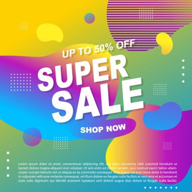 Mega Satış Destekleyici Bayrak Şablonu Tasarım Süper Satış Özel Teklif indirimi afişi, akışkan, sıvı gradyan vektörü