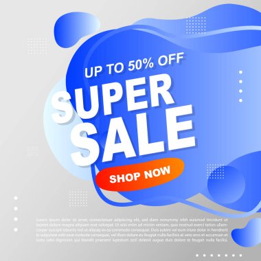 Mega Satış Destekleyici Bayrak Şablonu Tasarım Süper Satış Özel Teklif indirimi afişi, akışkan, sıvı gradyan vektörü