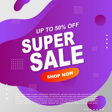 Mega Satış Destekleyici Bayrak Şablonu Tasarım Süper Satış Özel Teklif indirimi afişi, akışkan, sıvı gradyan vektörü