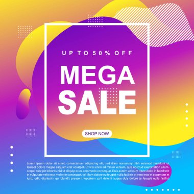 Mega Satış Destekleyici Bayrak Şablonu Tasarım Süper Satış Özel Teklif indirimi afişi, akışkan, sıvı gradyan vektörü