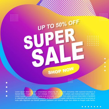 Mega Satış Destekleyici Bayrak Şablonu Tasarım Süper Satış Özel Teklif indirimi afişi, akışkan, sıvı gradyan vektörü
