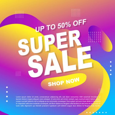 Mega Satış Destekleyici Bayrak Şablonu Tasarım Süper Satış Özel Teklif indirimi afişi, akışkan, sıvı gradyan vektörü
