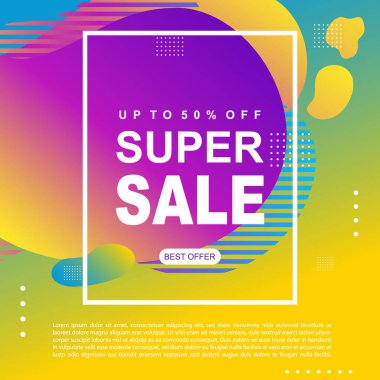 Mega Satış Destekleyici Bayrak Şablonu Tasarım Süper Satış Özel Teklif indirimi afişi, akışkan, sıvı gradyan vektörü