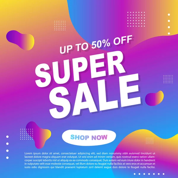 Mega Satış Destekleyici Bayrak Şablonu Tasarım Süper Satış Özel Teklif indirimi afişi, akışkan, sıvı gradyan vektörü
